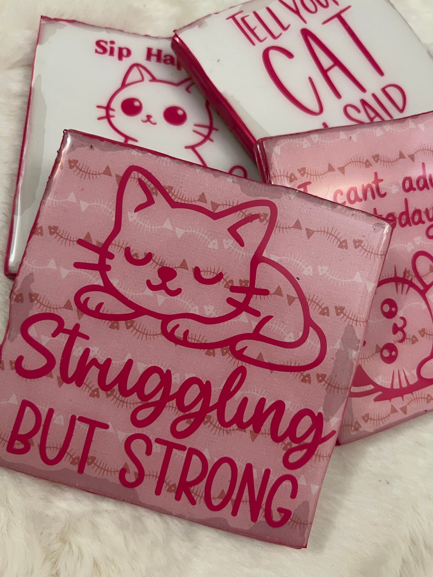 Being a Cat vs Being an Adult coaster set
