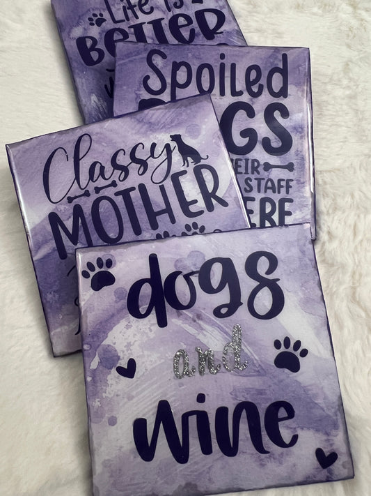 Dogs & Wine Coaster Set