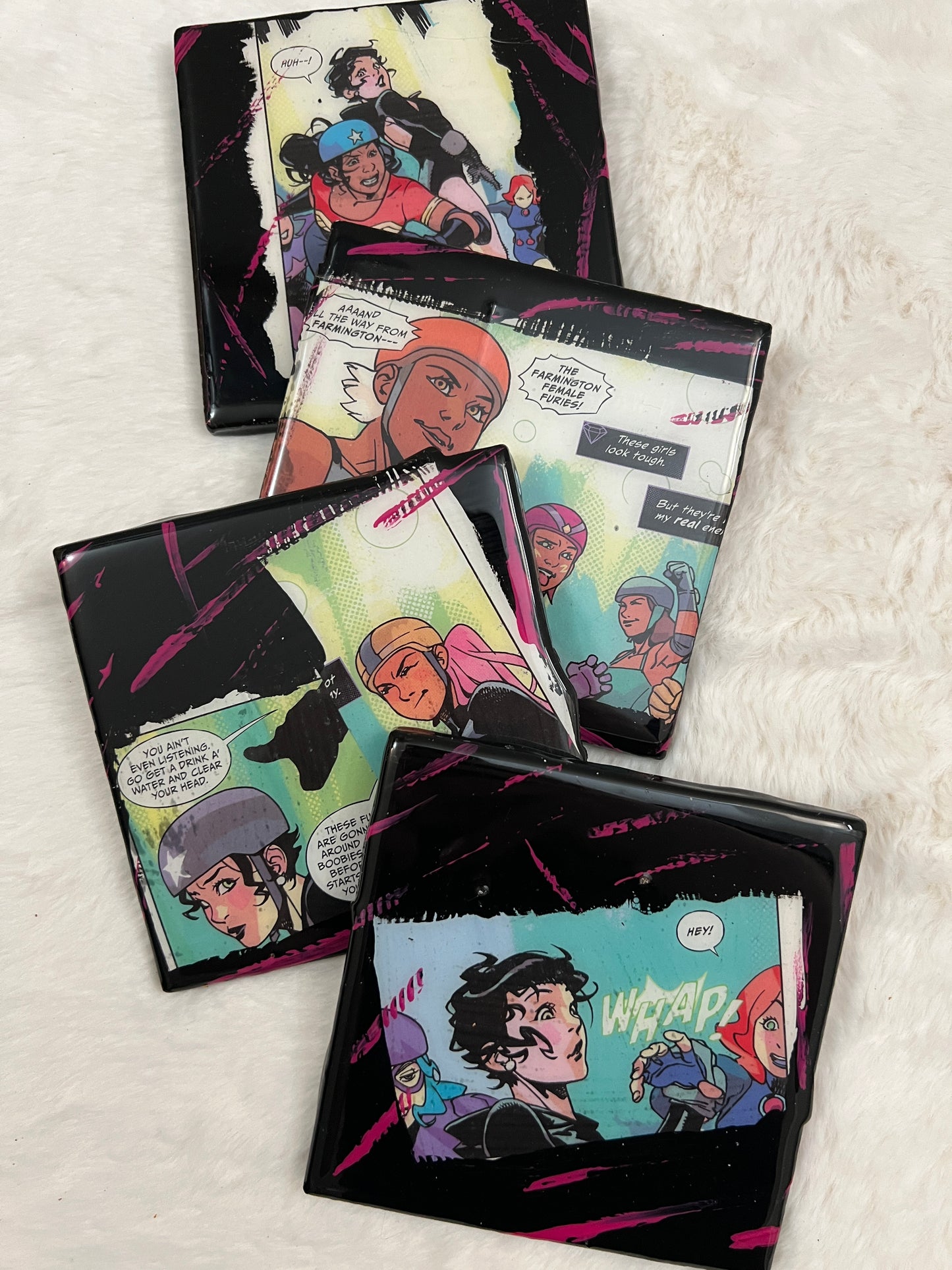 Roller Derby Girls Comic Strip Coaster Set
