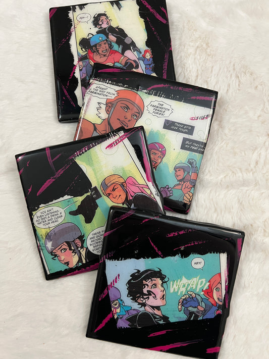 Roller Derby Girls Comic Strip Coaster Set