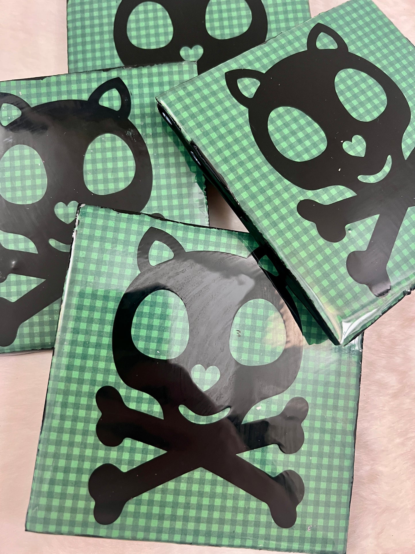 Skull Cat Coaster Set