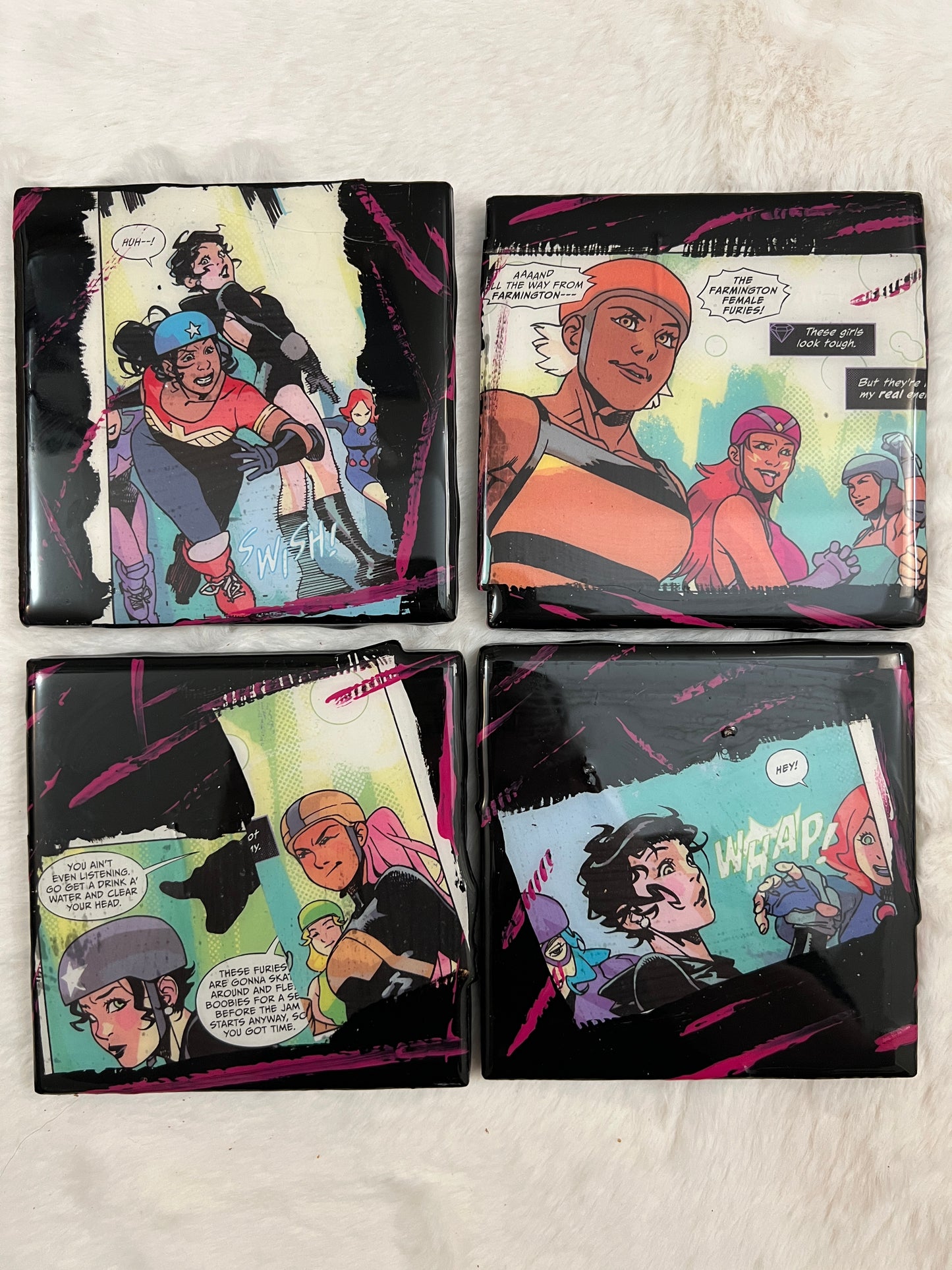 Roller Derby Girls Comic Strip Coaster Set