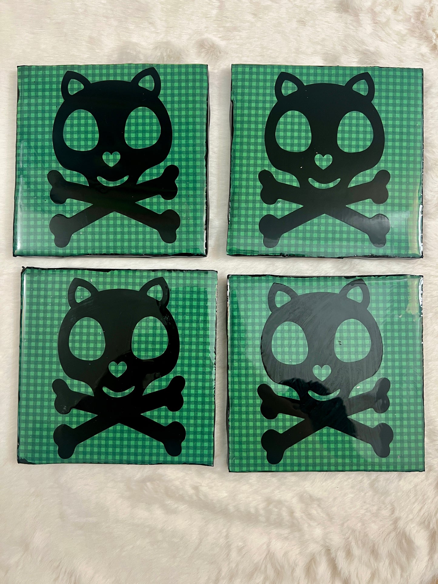 Skull Cat Coaster Set