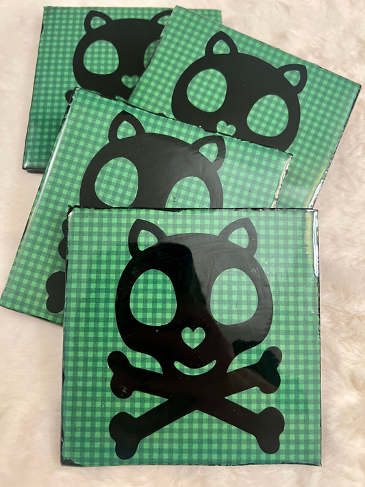 Skull Cat Coaster Set
