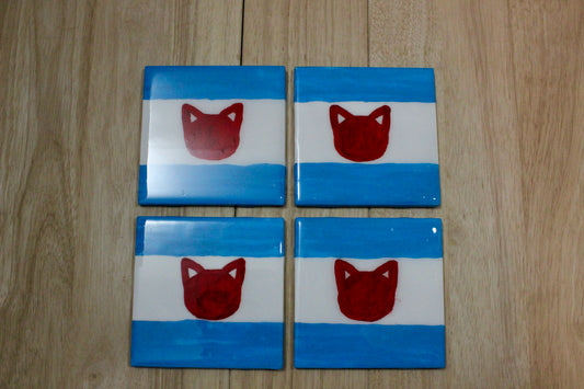 Chicago Cat Flag Coaster Set