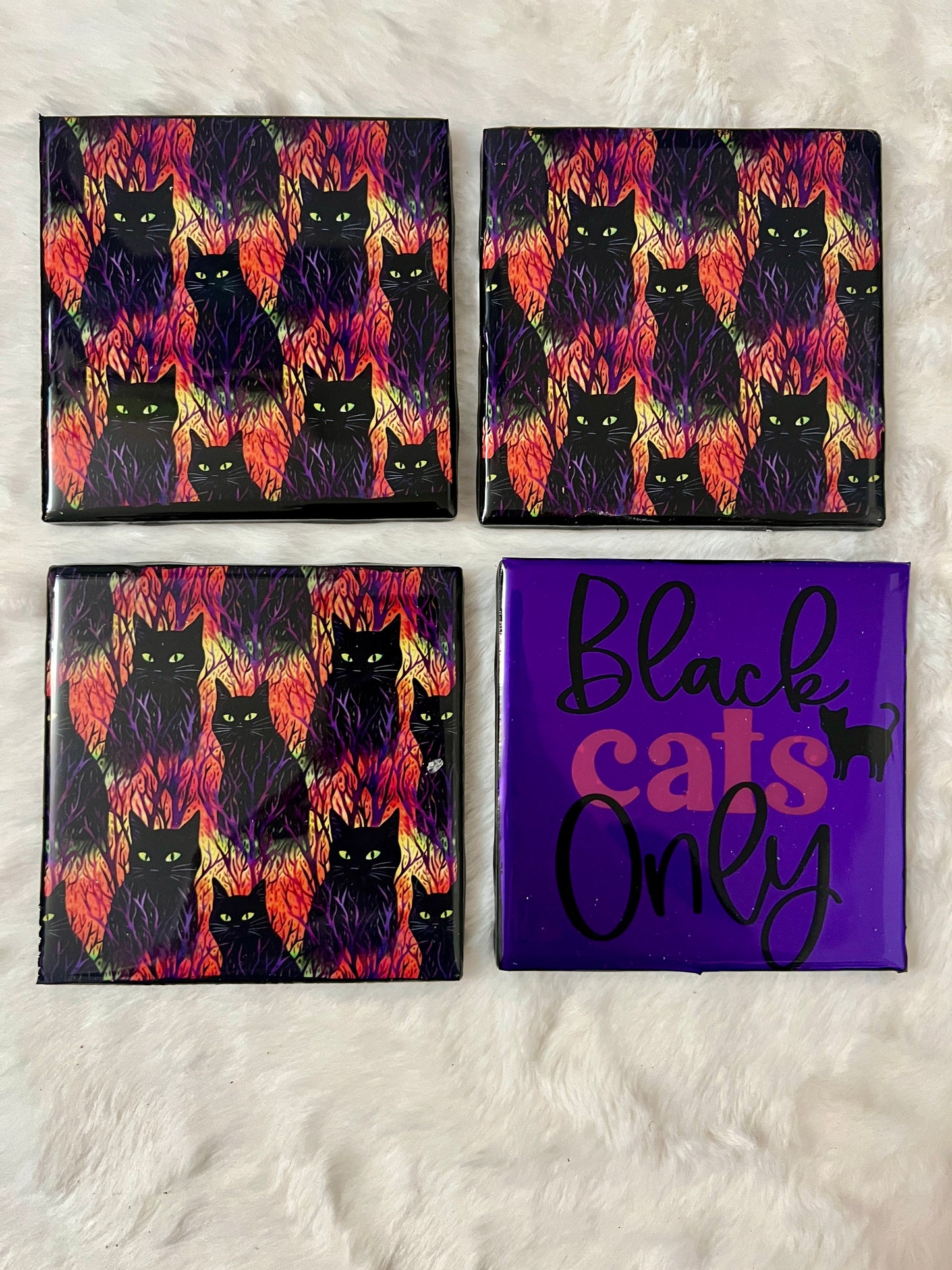 Black Cats Only Coaster Set