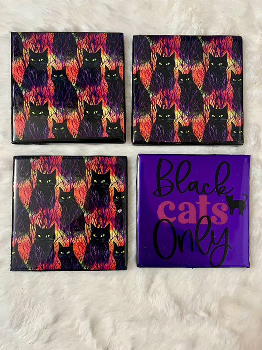 Black Cats Only Coaster Set