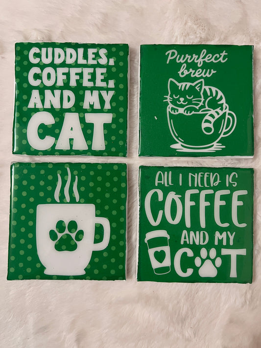 Coffee with the Cat Coaster Set