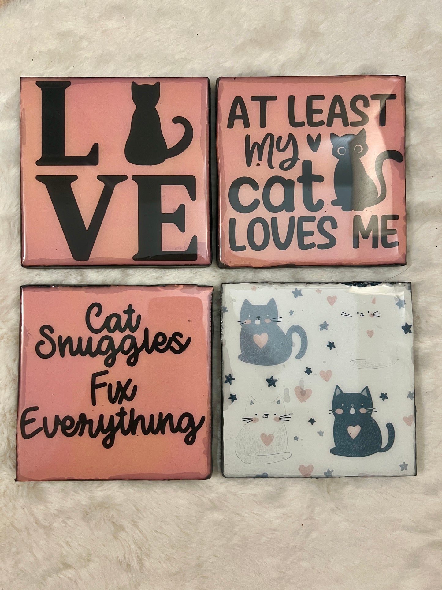 Cat Snuggles Coaster Set