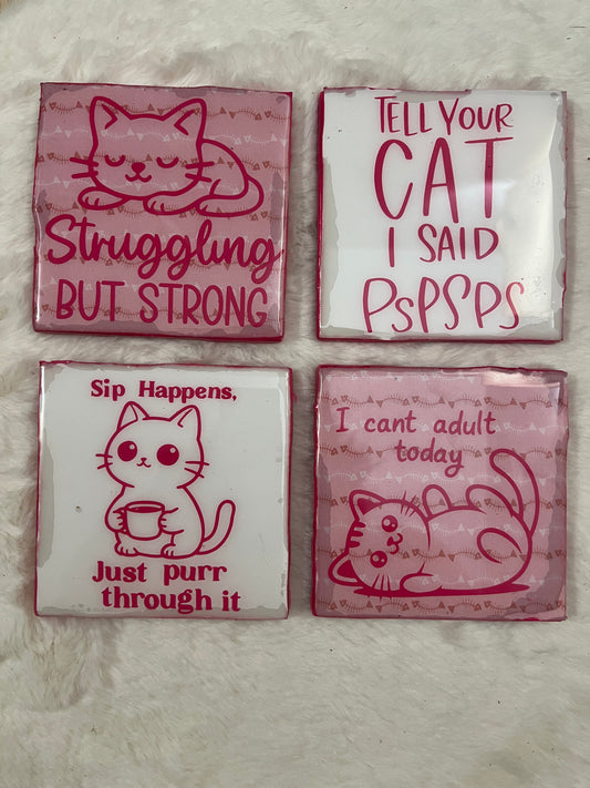 Being a Cat vs Being an Adult coaster set