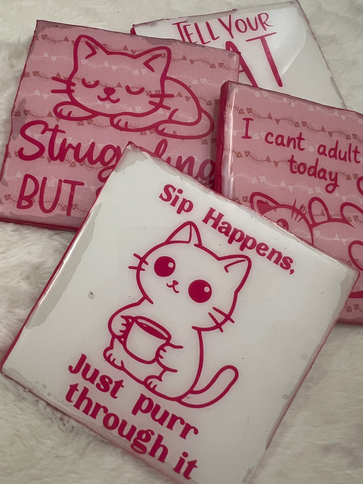 Being a Cat vs Being an Adult coaster set