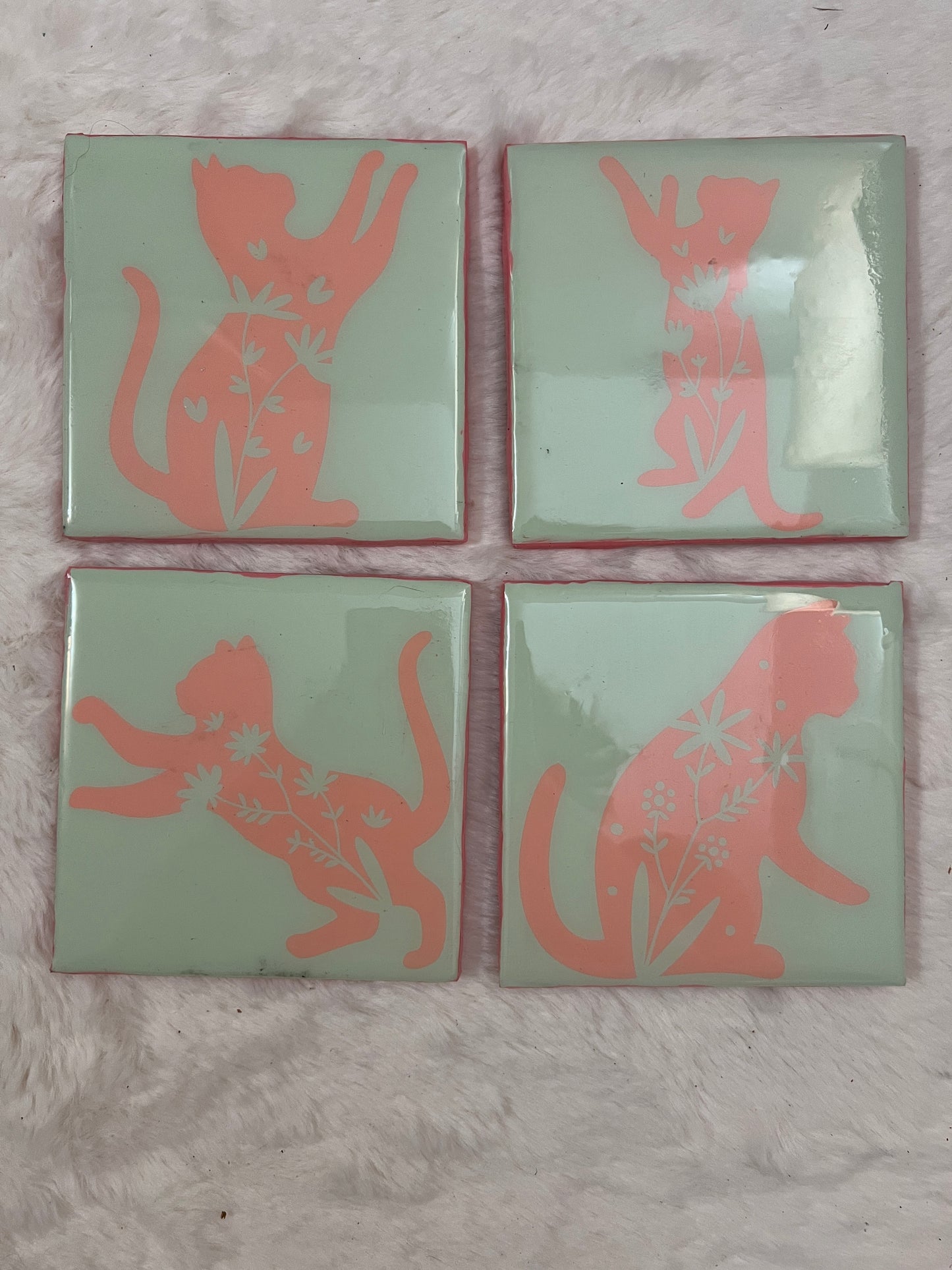 Spring Cats coaster set