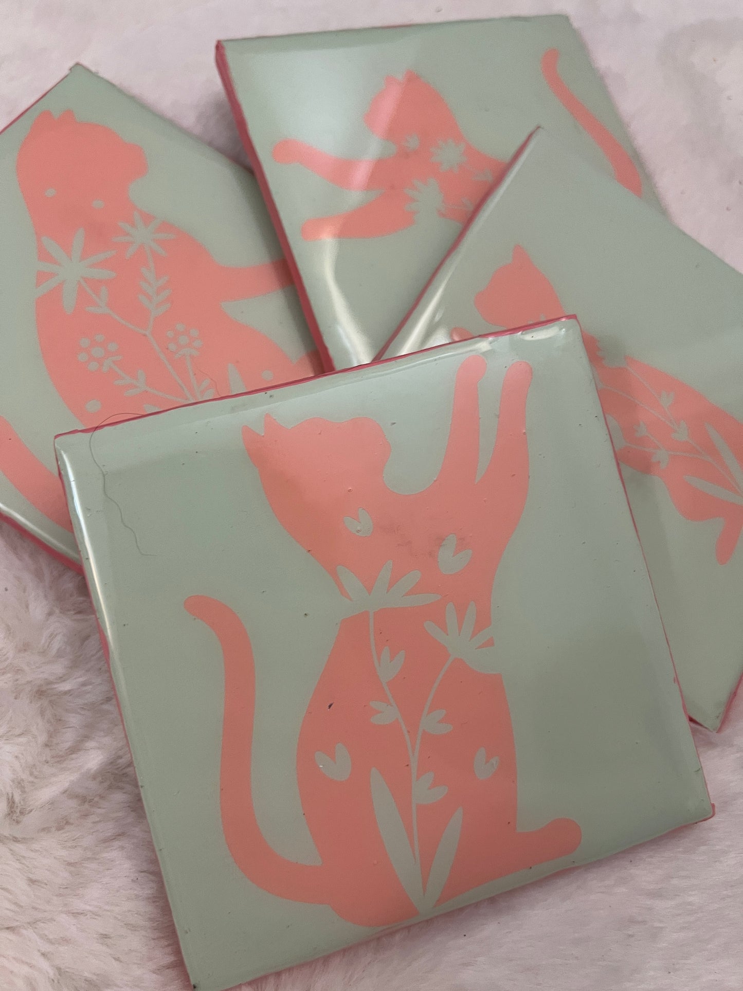Spring Cats coaster set